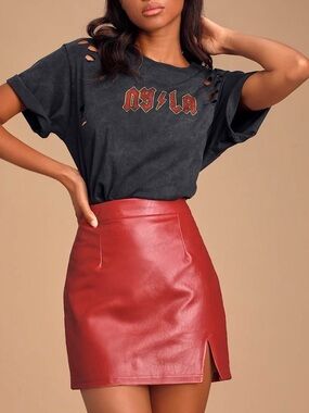 Lulus Corte Red Vegan Leather Mini Skirt